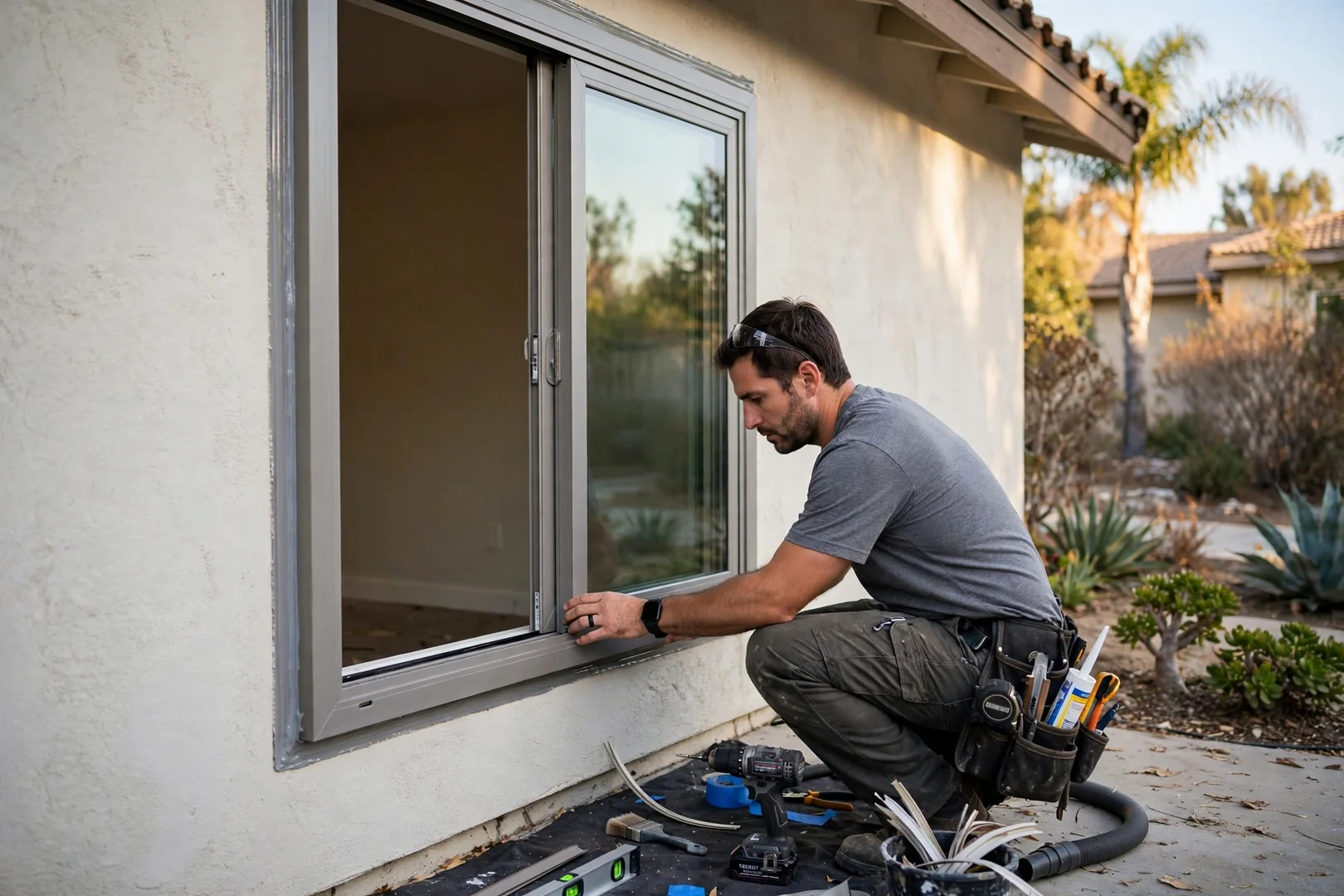Finished sliding window with smooth sash operation tested at an Anaheim single story home