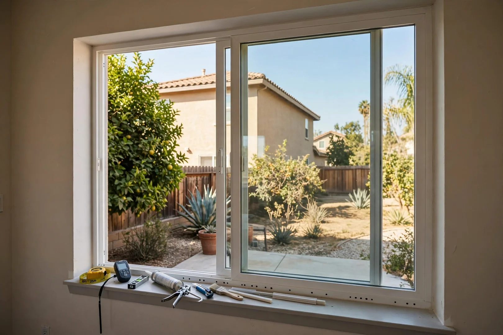 Finished clear window glass with clean tracks after a completed Anaheim repair visit